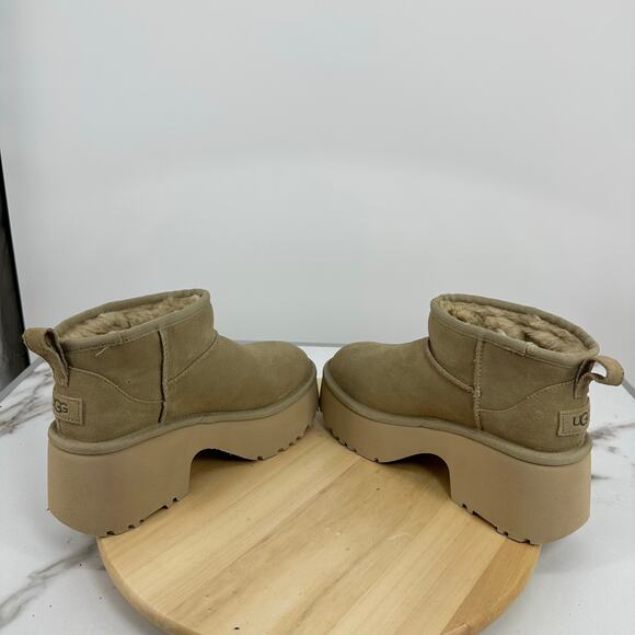 UGG Classic Ultra Mini New Heights Boots Chestnut Womens Size 7 Platform - Picture 5 of 11